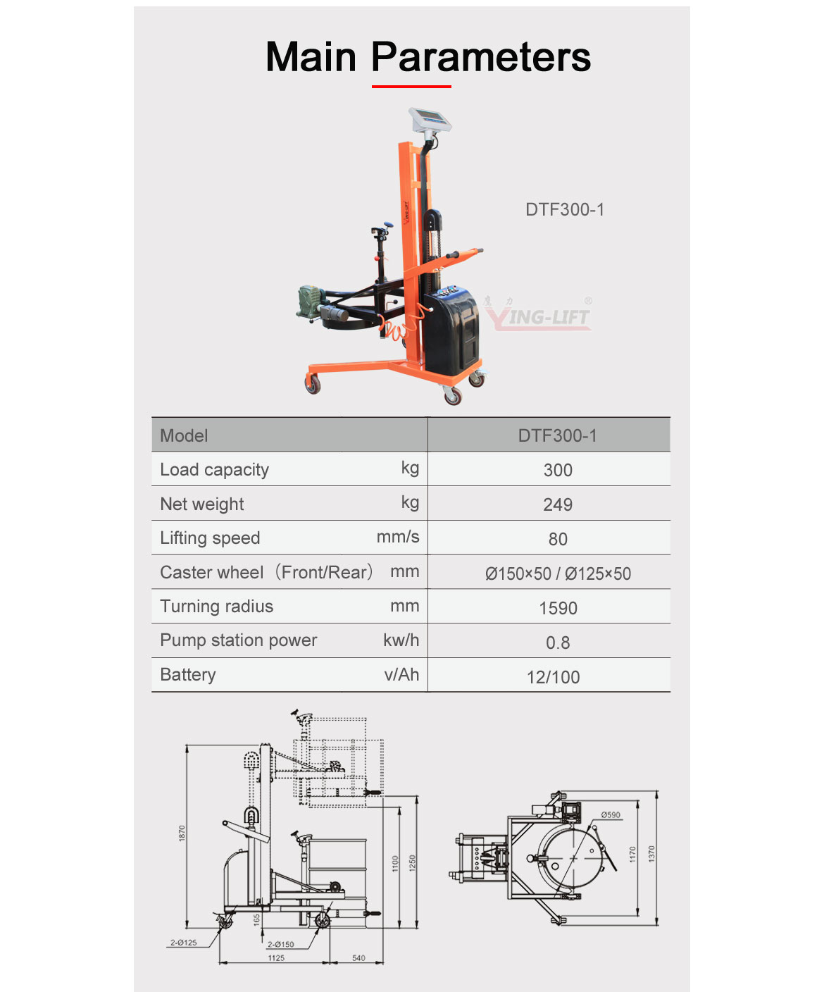 Electric Hydraulic Lifting And Lowering V Shaped Drum Lift Wuxi