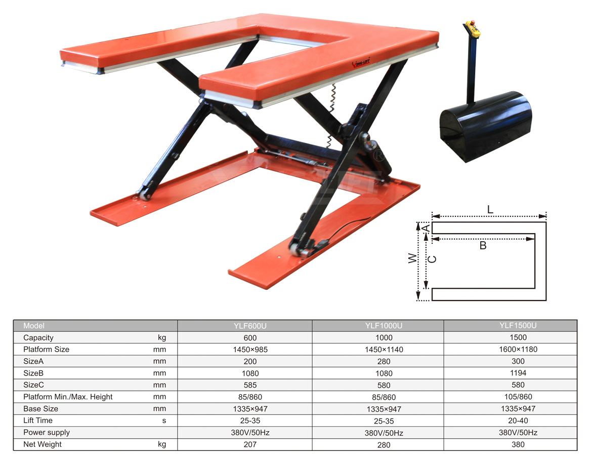 U Low Profile Electric Lift Table