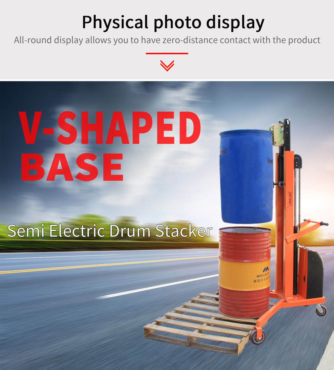 V-Shaped Base Semi Electric Drum Stacker