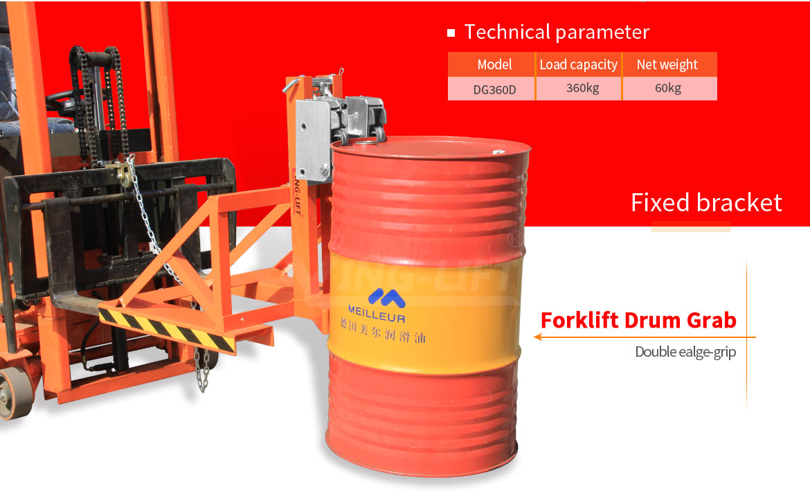 Double Eagle-grip Fork Truck Mounted Drum Grabs