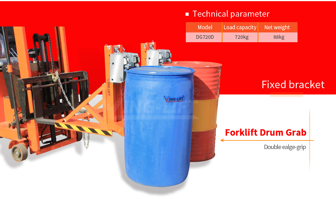 Adjustable Forklift Drum Grab With Double Grippers