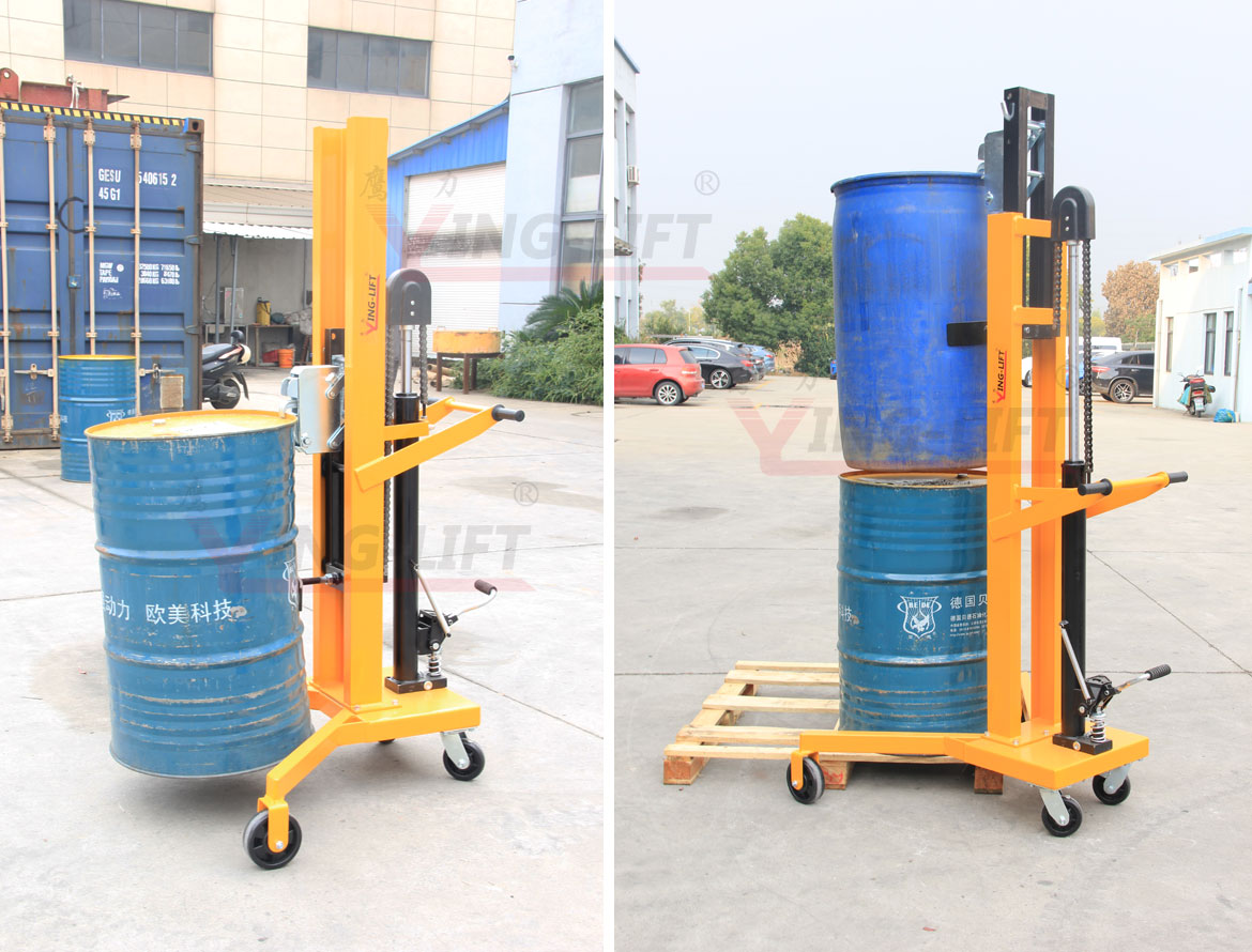 Two-Stage Pedaled Manual Hydraulic Drum Carrier with lifting height 1100mm