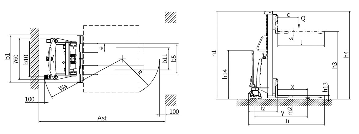 Technical data of semi electric stacker YLSE10-20